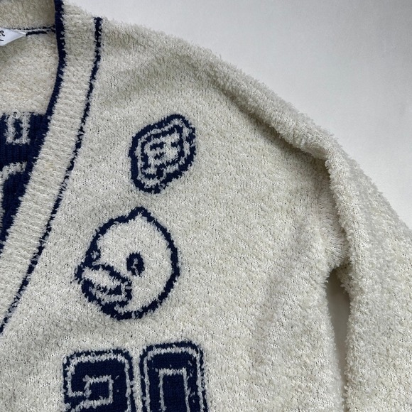 B Duck Teens Fuzzy Cardigan Sweater Cream Blue Varsity Y2K Graphic Size Medium - Picture 6 of 16